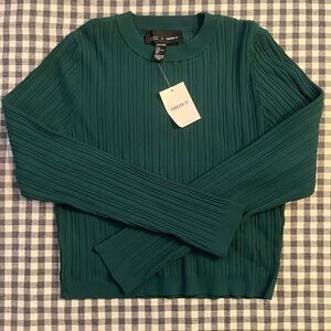 Forever 21 Women's Green Ribbed Crewneck Sweater